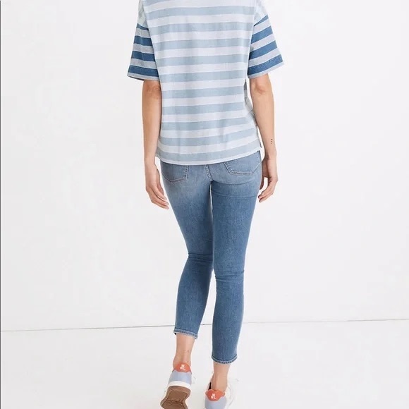 MADEWELL Indigo Stripe-Block t-shirt in light blue Size Small - Picture 3 of 11